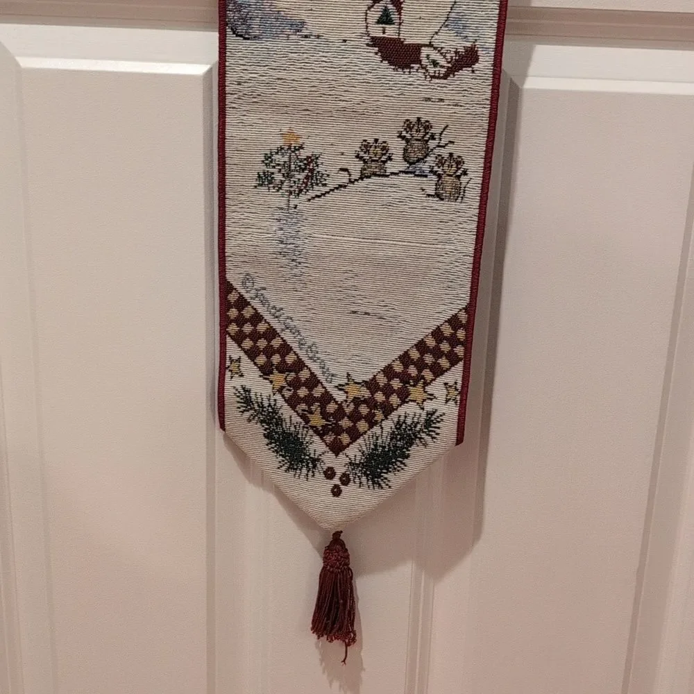 Snowman Christmas Tapestry Wall Hanging Bell Pull Signed By Sandi Gore Evans
